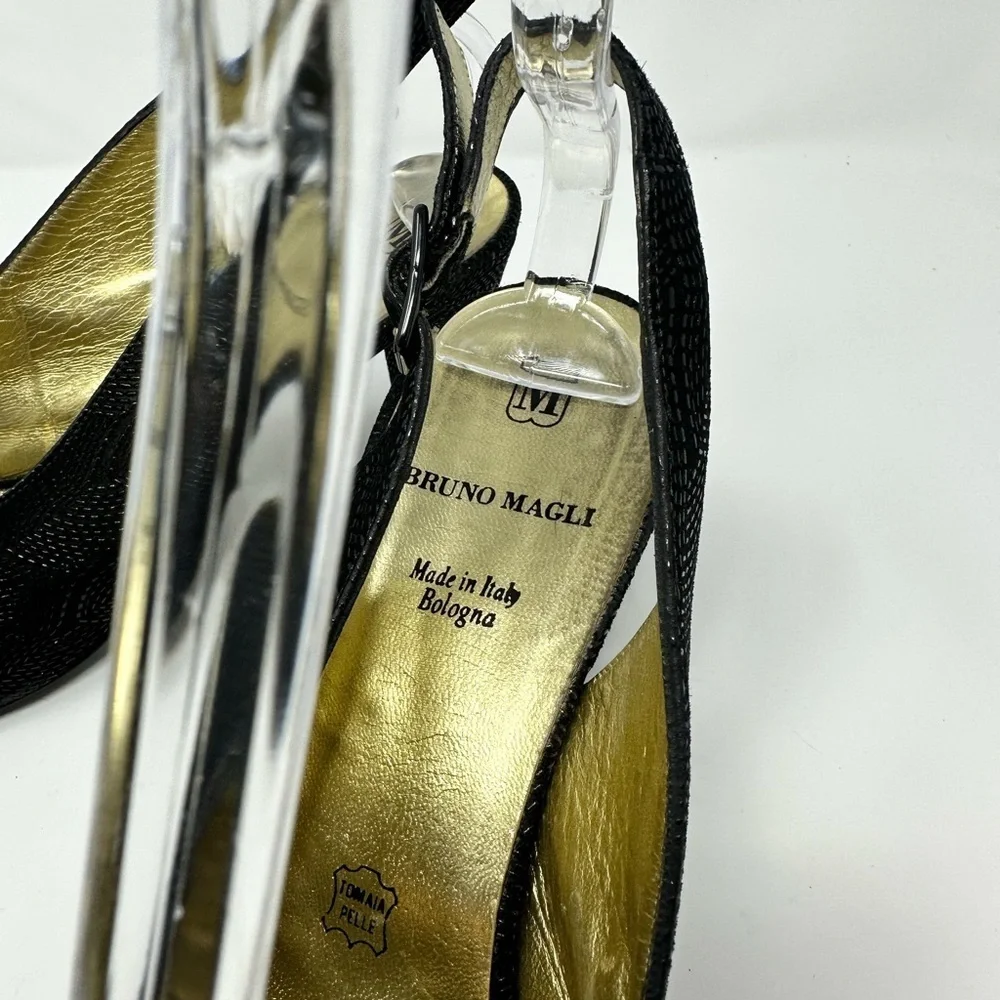 Like New Bruno Magli Black Embossed Slingback heels